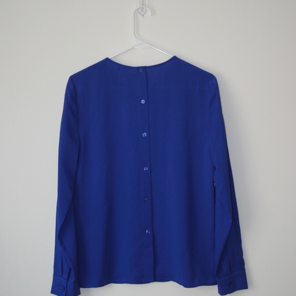 Pleated Lace-Stripe Blouse, J. Crew, Blue, NWT - Picture 2 of 4